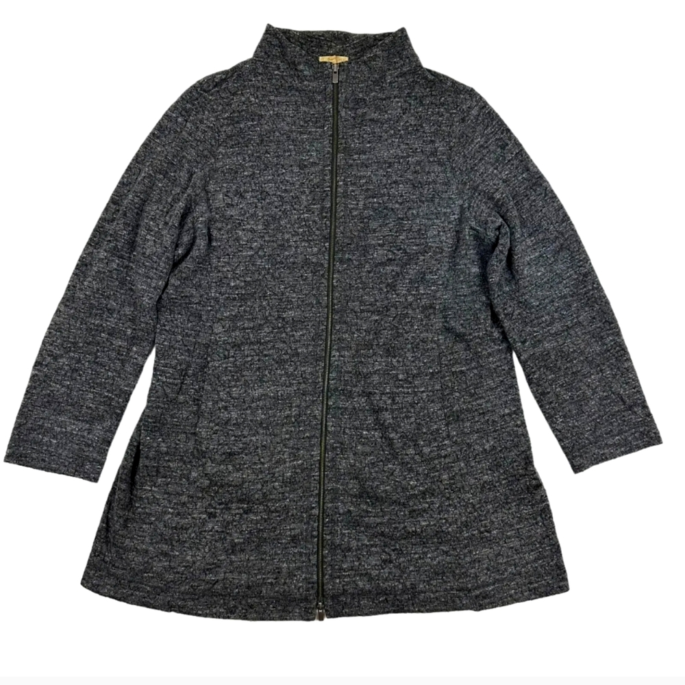 🩶Eileen Fisher🩶long zippered cardigan coat cotton/poly charcoal gray size XL